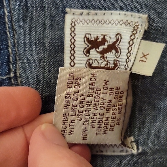 AMI | Women's Denim Jean Zip Up Tunic Jacket Roll Tab Sleeves Cotton - Size 1X - Picture 10 of 10